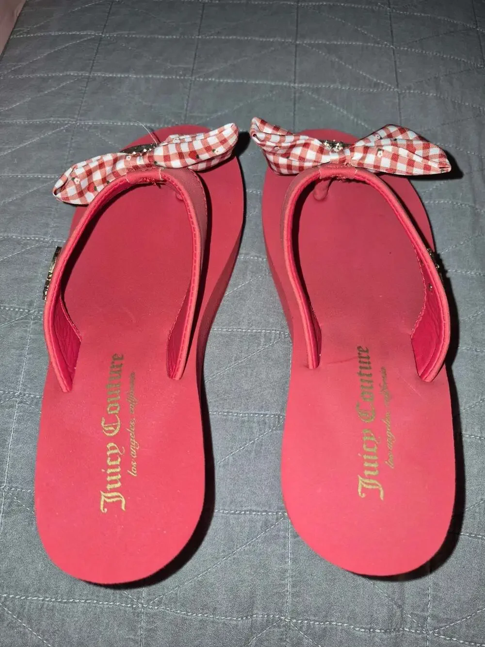 Juicy Couture Undine 2 Red Strawberry Wedge Sandals With Gingham Bow